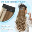 KooKaStyle Invisible Wire Hair Extensions with Transparent Wire Adjustable Size 6 Secure Clips Long Wavy Layered Synthetic Hair Extensions P12A/24#Ash Medium Brown Mix Bleach Blonde 20 Inch