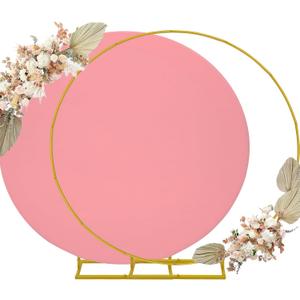 7.2ft Round Backdrop Stand and Dusty Rose Covers 1 Stable Balloon Arch Stand with Base and 1 Polyster Circle Arch Cover Metal Wedding Arch Backdrop Stand Frame for Party Baby Shower Garden Decoration
