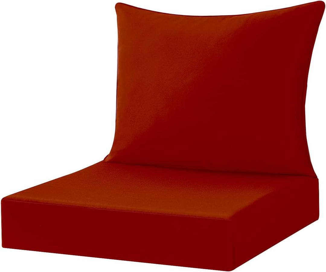 sumsun Outdoor Seat Cushion Set 24 x 24 x 4 Inch with Back Pillow 24 x 20 in, Red