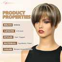 MIMAN Short Pixie Hair Toppers for Women Brown Mixed Blonde Fluffy Covering Hairpieces with Bangs Synthetic Pixie Topper for Thinning Hair Natural Looking Clip In Hairpieces