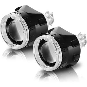 AILEO 2.5 inch Bi-Xenon HID Projector Lens H4 H7 H11 Car Retrofit Styling Use H1 light Universal (Black Shroud with White Angel Eyes)