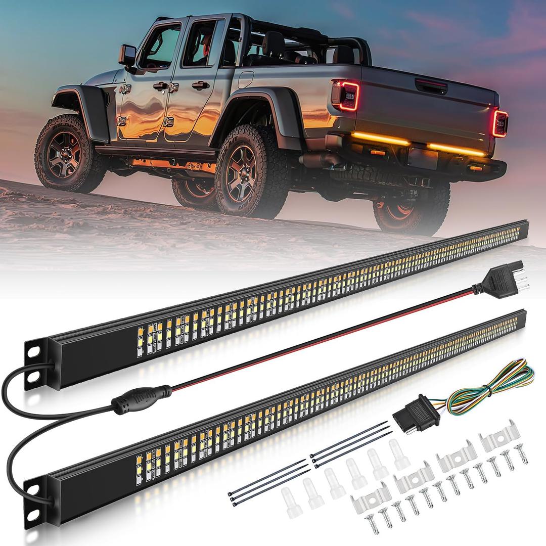 Nilight Truck Tailgate Light Bar 56" Aluminum Frame Triple Row 576 LED Strip with Red Running Brake Amber Sequential Turn Signals White Reverse Lighting for Car, Pickup, SUV