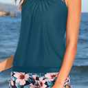 Yonique Tankini Swimsuits with Shorts - Tummy Control Two Piece Blouson Bathing Suits High Neck Swimwear (Blue, XL)