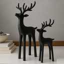 Burbell 2 Set Modern Christmas Decor Neutral Christmas Reindeer Decor Resin Deer Statues Figurines Elk Statues for Neutral Modern Living Room Bedroom Office Bookshelf Desk Ornaments(Black,Small)