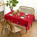 Horaldaily 4th of July Tablecloth 60×84 Inch Rectangular, Independence Day Lines with Stars Patriotic Memorial Day Red Washable Seasonal Table Cover for Party Picnic Dinner Decor