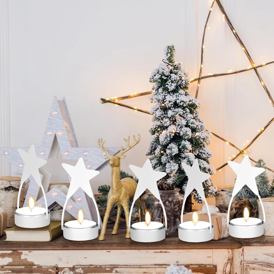 Retisee 10 Pcs Star Votive Candle Holder Christmas Antique White Metal Tealight Candle Holder 4 x 1.75 x 1.75 Inch Vintage Style Table Decor for Holiday Party Centerpiece Church Dinner Nativity Scene