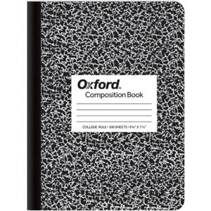 10 x Oxford Composition Notebook, College Ruled Paper, 9-3/4" x 7-1/2", Black Marble Covers, 100 Sheets, 1 Book (63796)
