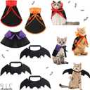 Reginary 6 Pcs Halloween Pet Cat Costume Set Includes 3 Cat Vampire Cloak Pumpkin Cape and 3 Bat Wings Halloween Witch Costume for Kitten Pet Dog Cosplay Halloween Party Decor