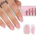 Misssix French Gel Nail Tips, 160Pcs French Tip Press on Nails Short Square Pink, No Need to File Tips Pre-lasting, Fake Nails for Nail Art DIY 16 Sizes