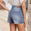 luvamia Jean Shorts for Women High Waisted Mid Thigh Mom Stretch Denim Shorts Casual Summer Jorts Country Concert Outfit (Blue, S)