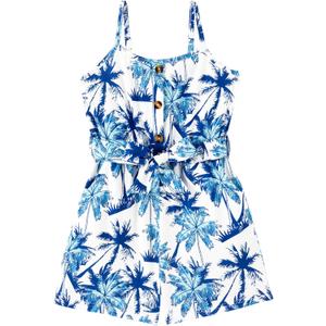 PATPAT Girls Summer Rompers with Pockets 5-14 Years Cami Spaghetti Strap Hawaiian Romper with Belt