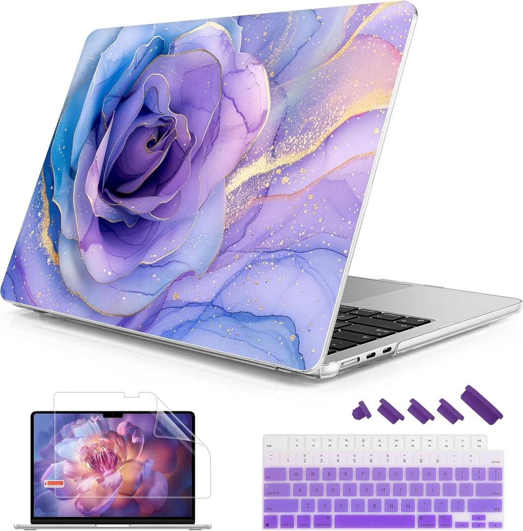 Mektron for 2025-2022 MacBook Air 13.6 inch Case M4 M3 M2Model A3240 A3113 A2681 with Liquid Retina Display Touch IDPrinted Bright Hard Shell Cover for MacBook Air 13.6"Rose Marble