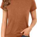 ZDC Girls Short Sleeve T Shirts Kids Summer Basic Tee Crewneck Tops | Cute Tops, Solid Color, School Shirt, 5-14 Years (Brown)