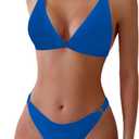 ZAFUL Women's 2 Piece Floral Print Swimsuit Triangle String High Cut Bikini Sets Bathing Suit(1-Blue, Medium)