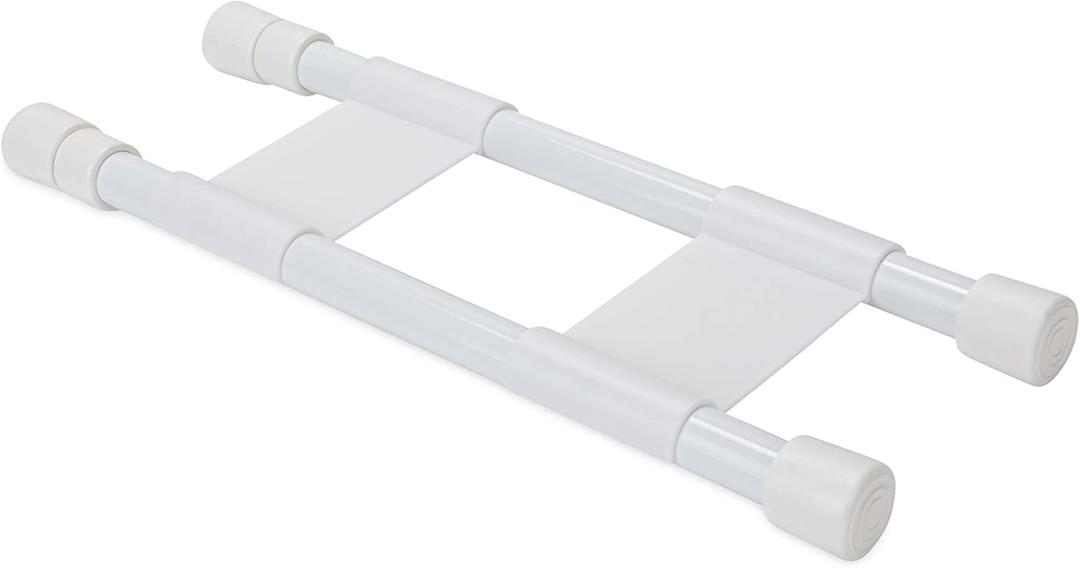 Camco RV Cupboard Double Bar | Adjustable Spring-Loaded Tension Bars Compress and Extend in Size from 10 to 17-inches | White (44093)