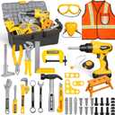 Zealous 48pcs Kids Tool Set with Tool Box & Electronic Toy Drill, Pretend Play Kids Construction Kits for Kids Ages 3-5 Years Old, Toddler Boy Toys (Yellow)
