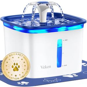 Veken 95oz/2.8L Pet Fountain, Gifts for Dad, Automatic Cat Water Fountain Dog Water Dispenser with Replacement Filters for Cats, Dogs, Multiple Pets (Blue, Plastic)