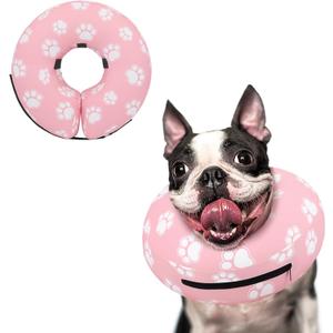Supet Inflatable Dog Cone Collar for Large Medium Small Dogs, Soft Cone Collar for Dogs Cats, ECollar Doggie Neck Donut Dog Cone Alternative After Surgery (M(Neck 9"-12.5"), T Paw Pink)