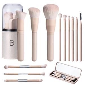 BS-MALL Makeup Brush Set Travel Mini Makeup Brushes Synthetic Kabuki Brush Set Foundation Powder Blending Concealer Eye shadows Blush Cosmetics Brushes with Organizer Holder& 3 Mini Eyeshadow Brush