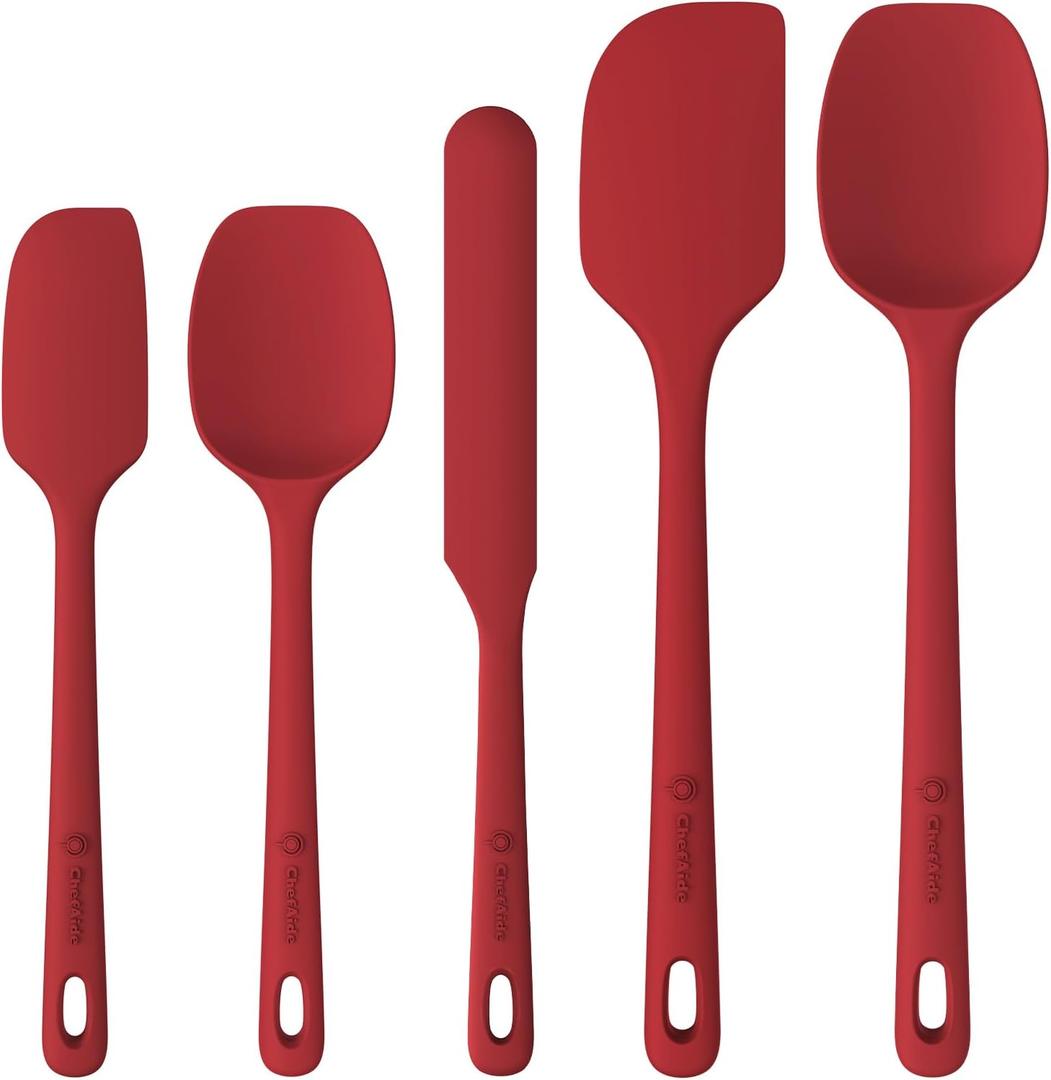 ChefAide 5 Pieces Silicone Spatula Set, Food Grade Rubber Spatula, Upgrade Strong Handle with Ergonomic Grip, Heat Resistant Up to 600F for Nonstick Cookware, Cooking