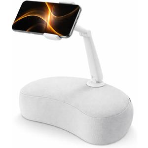 Pillow Phone Holder for Bed with Flexible Arm, 360° Rotating Phone Pillow Stand for Laying Down, Patented Crescent Cushion Compatible with iPhone & 4.7"-7.0" Phones, Hands-Free Stand for Sofa, Lap, Grey