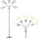 HonoDing Medusa Floor Lamps Standing Lamps 5 Heads Adjustable Reading Light Large Shade Use E26 A19 Bulb Floor Lamps for Living Room Bedroom (Silver)