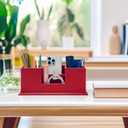 UnionBasic Desk Organizer, Desktop Caddy Leather Multi-compartment Pen Holder Office Stationer Organizer, Red