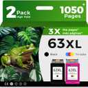 63XL Ink Cartridges Black and Color Combo Pack Replacement for HP 63 XL Fit for HP63 3830 4650 4652 4655 5200 5252 5255 5258 4520 4512 1112 2132 3630 3632 3631 2130 4510 4654 Printers BK and Tricolor