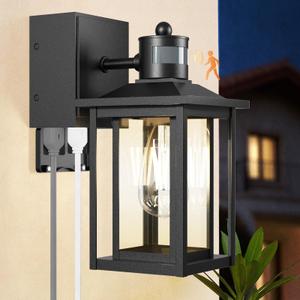 LTBLIGHT Motion Sensor Porch Lights with GFCI Outlet, Dusk to Dawn Outdoor Lighting with 3 Modes, Waterproof Exterior Light Fixture for House Front Door Garden Garage, 120V