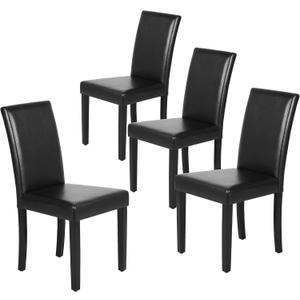 Yaheetech Dining Chairs Set of 4 PU Leather Upholstered Parsons Dining Chairs with Solid Wood Legs for Kitchen/Living Room/Restaurant, Modern Style, Black