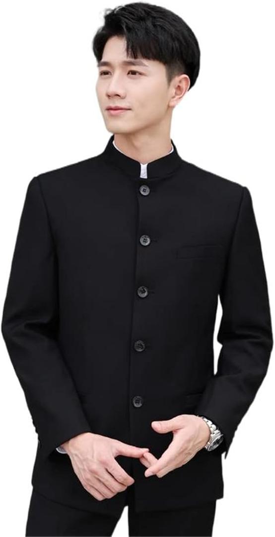 GUOYUXIAO Zhongshan Suit for Men - Classic Stand Collar Jacket in Company Uniforms, Lightweight Cotton Blend Daily Attire XL