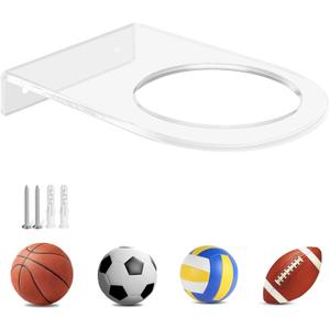 Acrylic Basketball Holder Wall Mount - Clear Single Pack | 5mm Ball Display Rack for Basketball/Soccer with Rustproof Design (Transparent-1 PACK)