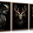 3pcs Black Gold Elk Canvas Wall Art Modern Deer Theme Posters Prints Paintings Wildlife Pictures Wall Decor for Bedroom Living Room Office Bathroom Decoration Unframed