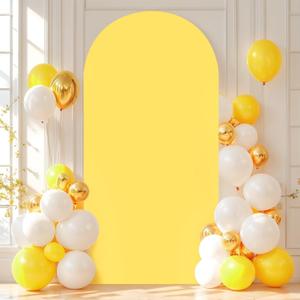 7.2FT Yellow Wedding Arch Cover Spandex Fitted Arch Covers Stretchy Backdrop Round Top Chiara Backdrop for Birthday Party Ceremony Banquet Decoration