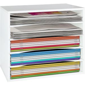 EMERIT Paper Organizer for Desk - 5 Tier File Storage, A4 Letter Tray, White Office Desk Organizer-Adjustable Shelf