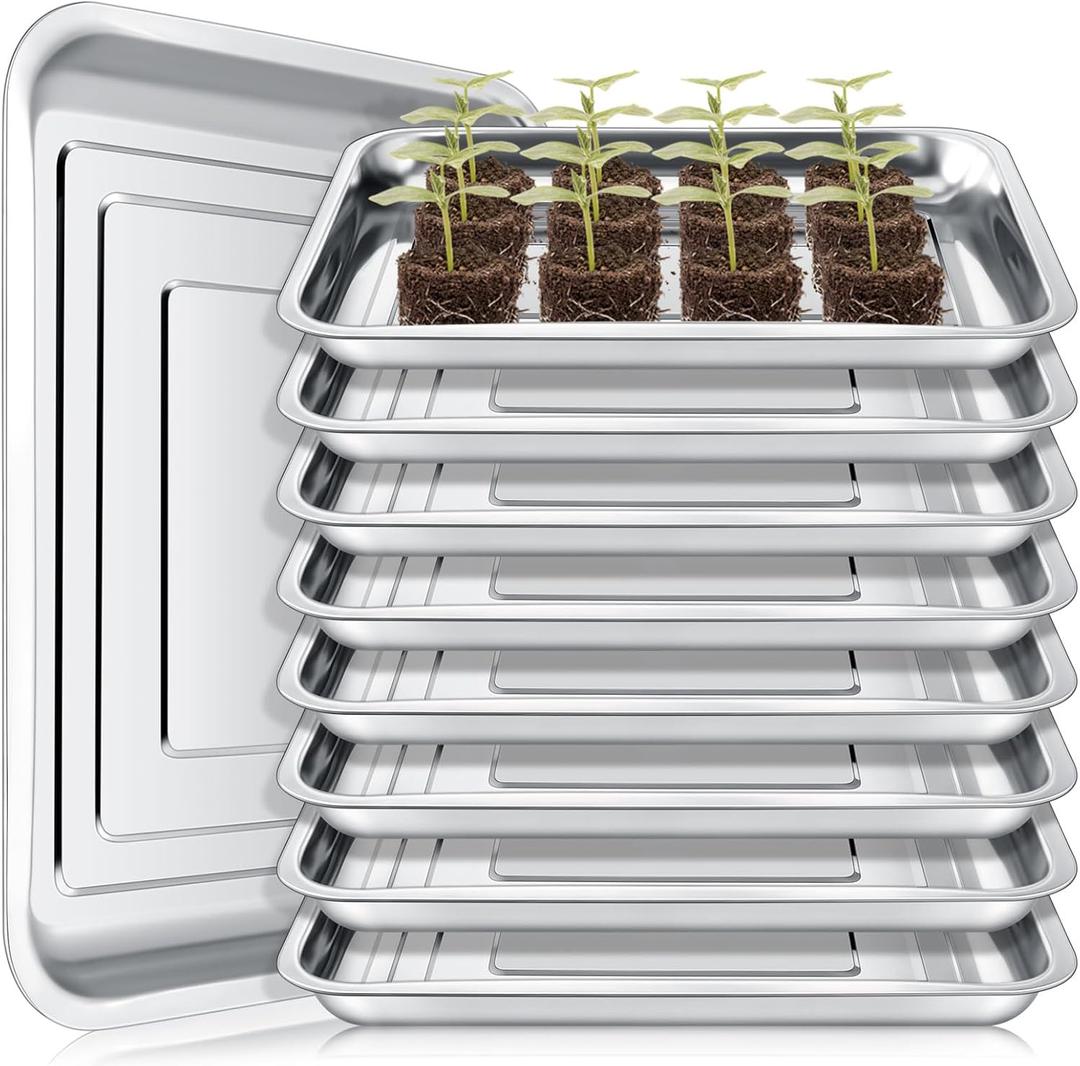 FillTouch 10 Pcs Stainless Steel Seed Starter Tray, 10.6 x 7.9 x 1.4 Inch