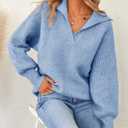 Womens Polo Long Batwing Sleeve V Neck Pullover Sweaters Solid Ribbed Collar Knit Sweater Oversized Chunky Jumper Tops Blue, M