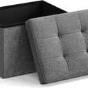SONGMICS Mazie Collection - Small Folding Storage Ottoman, Foot Rest Stool, 12.2 x 16.1 x 12.2 Inches, 286 lb Load Capacity, for Living Room, Bedroom, Home Office, Dorm, Dark Gray ULSF102G01