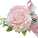 2 x Rikyo 2 Pack Flower Wrist Corsage Boutonniere Set,3" Artificial Rose Carnation Wrist Corsage and Men Boutonniere Set,DIY Silk Flower for Wedding Flowers Accessories Prom Suit Decor (Pink)