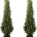 4FT Artificial Cedar Topiary Trees 2 Set, Realistic Fake Cypress Tree Tall Faux Pine Shrubs Plants Artificial Cypress Trees for Home Offices Porch Decor