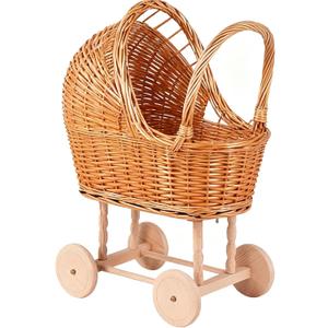 Woven Rattan Stroller Shaped Flower Basket, Vintage Wicker Baby Carriage Planter for Floral Arrangements, Baby Shower Wedding Party Decor, Photography Props, Floral Rustic Home Decor (Large Style B)