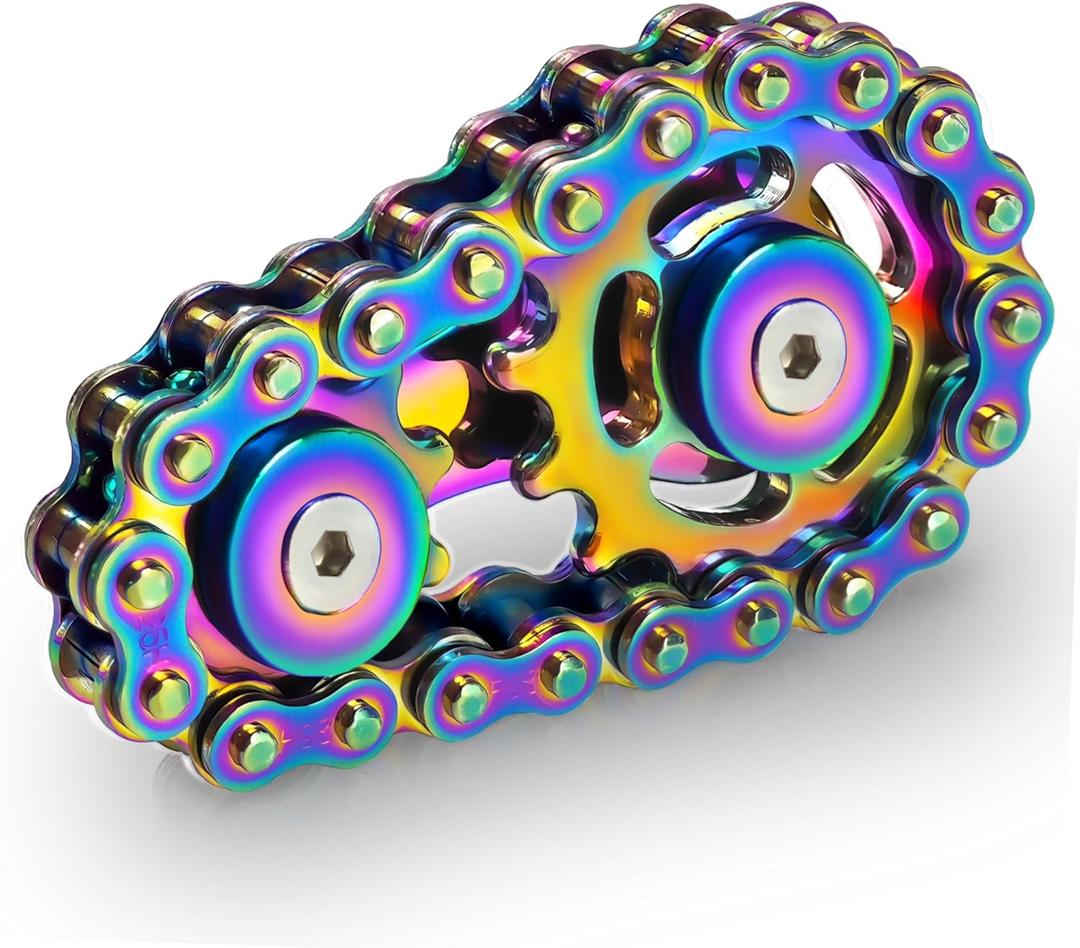 Metal Fidget Spinner Toys for Teens Boys Figette Bike Chain Roller for Adults Cool Gadgets ADHD Anxiety Stress Relief Items Figet Desk Offices EDC Men Easter Basket Stuffer (Rainbow)