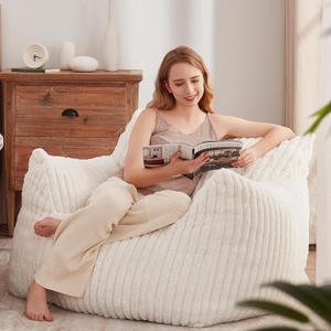 Giant Bean Bag Chairs for Adults Teens, Large Bean Bag Sofa Chairs with Filling Comfy Fuzzy BeanBag Chair with Armrests for Bedroom Living Room Reading (White)