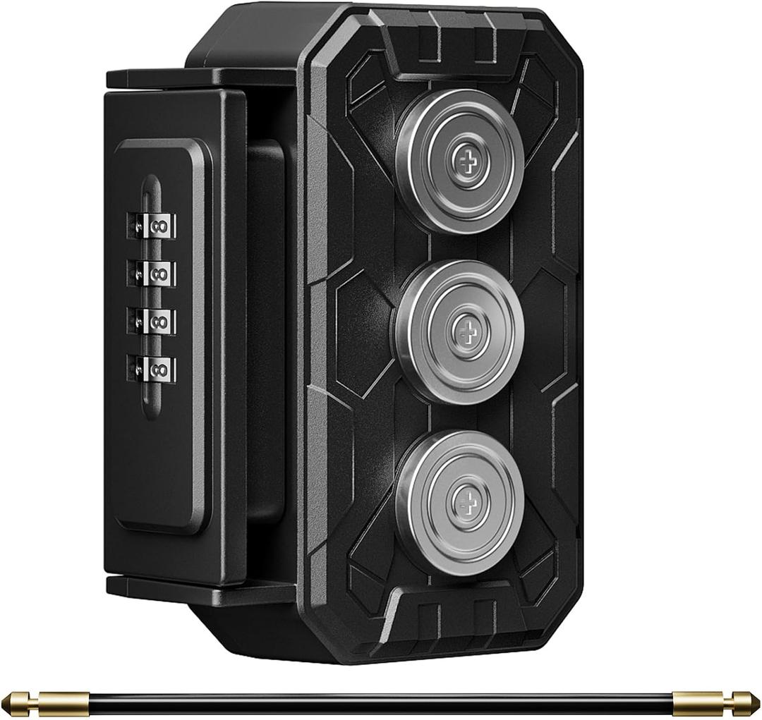 Lock Box with Magnetic Key Holder, Magnet Key Box for Under car, Hide with Combination Lock with 3xN52 Strong Magnet for Storage Indoors, Outside (Regular)