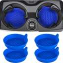 4PCS Car Cup Holder Coasters, Silicone Non-Slip Vehicle Cup Recessed Mats, Sift-Proof Automotive Interior Drink Insert Decor Accessories, Universal for SUV, Sedan, Truck (Blue)