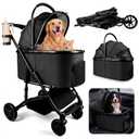 Heavy Duty Pet Stroller, 3-in-1 Dog & Cat Stroller with Detachable Carrier & Car Seat, 132 lbs Capacity for 1 Large/2 Medium Pets, Aluminum Alloy Frame, Shock Absorption, One-Touch Dual Brake, Black