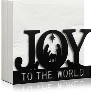 Nuogo Christmas Napkin Holder for Tables Joy Nativity Black Metal Cocktail Napkin Holder Vintage Tissue Paper Dispenser for Storage Farmhouse Restaurant Kitchen Party