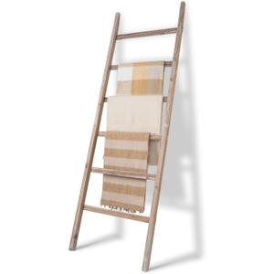 SwaaVee Blanket Ladder 6-Tier Towel Rack, Wooden Quilt Ladder Shelf for Home Decor, Wall Leaning Farmhouse Quilt Display Towel Holder Organizer for Living Room, Bathroom (24" Wide)
