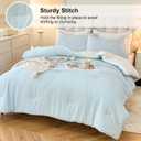 tohrisa Boho Comforter Set Queen Size Striped Pleats Bohemian Seersucker Bedding Set All Season Soft Cozy 3 Pieces Quilt with 2 Pillowcases(90"X90" Light Blue)
