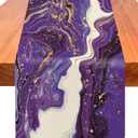 Marble Table Runner 72 Inches Long, Purple Golden Marble Texture Table Runner Dresser Scarves, Rustic Burlap Dining Room Table Decor for Kitchen Wedding Farmhouse Indoor Outdoor Home Party